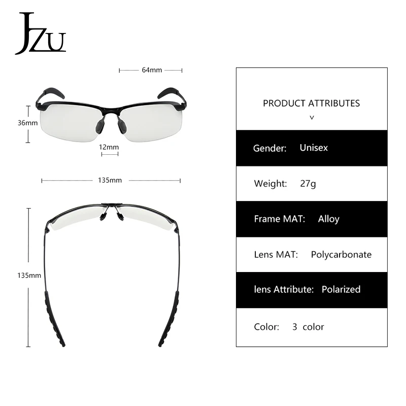 

JZU Sunglasses Men Polarized driving Glasses Male Change Color SunGlasses Day Night Vision Driving Eyewear Anti-glare Goggles