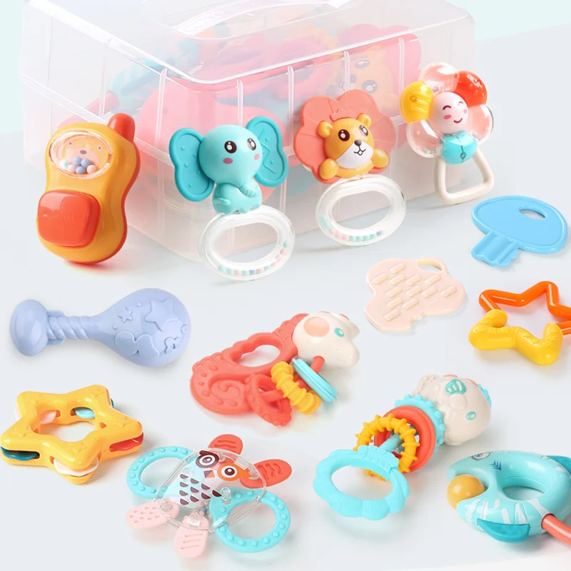 

JMSC 7~13Pcs Voice Safely Baby Toys Animal Rattles Pacifier Hand Hold Jingle Shak Lovely Bell Ring Newborn Teether 0-12 Months