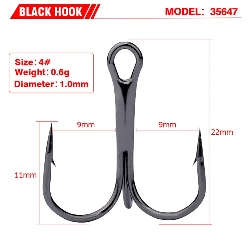 

10Pcs/lot 2# 4# 6# 8# 10# Black Fishing Hook High Carbon Steel Treble Overturned Hooks Fishing Tackle Round Bend Treble For Bass