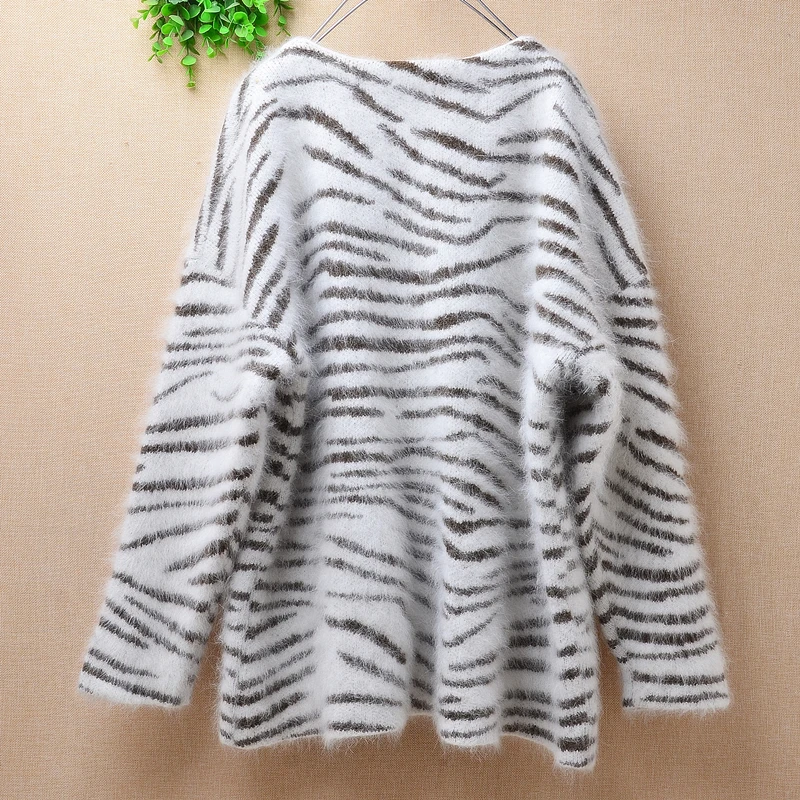 Женский кашемировый вязаный кардиган толстый Свободный из ангорской шерсти с