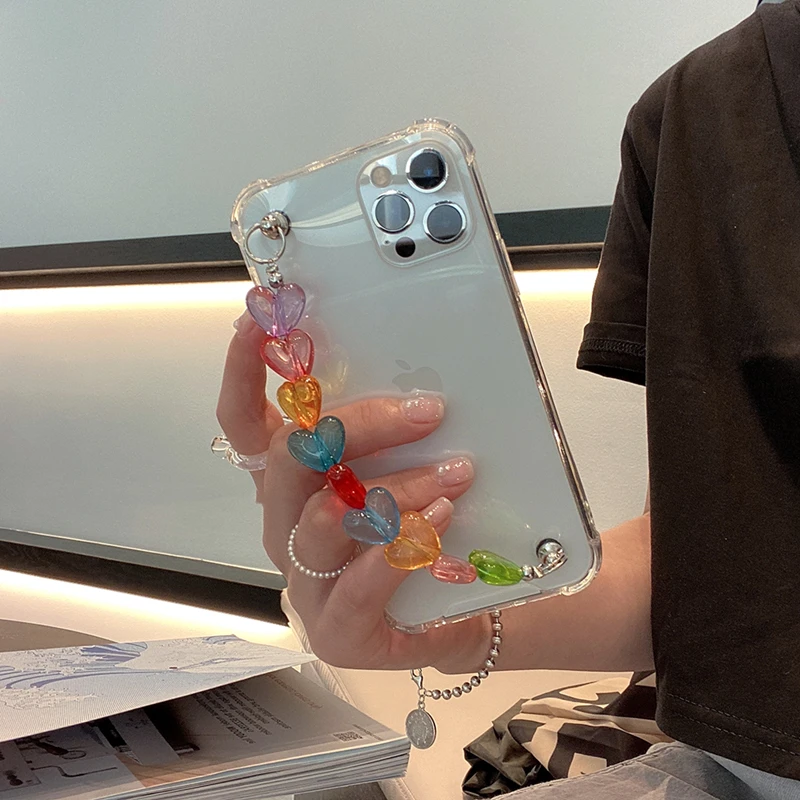 

3D Color Love Heart Bracelet wrist case For Huawei P50 P40 Lite E P20 P30 Mate 10 20 Pro 30 40 Transparent Soft Cover