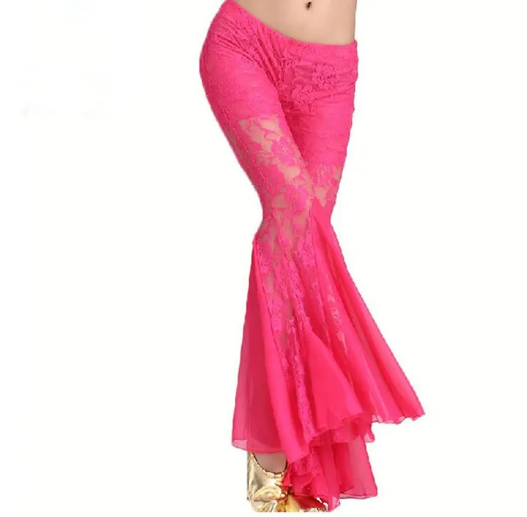 Women Belly Dance Lace Pants Tribal Harem Costume Crystal Cotton Black Red Yellow Pink M/L Free Shipping | Тематическая одежда и