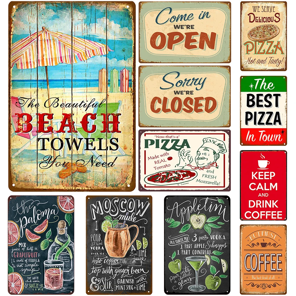 

Gourmet Advertisement Posters Vintage Fruit Metal Tin Sign Plaque Retro Popcorn Art Iron Painting Fast Food Shop Decor