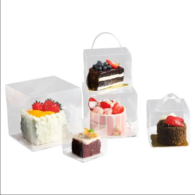 

Small four inch cake box 4-inch transparent portable Western point box Cut triangle mousse box Baking box Free bottom tray