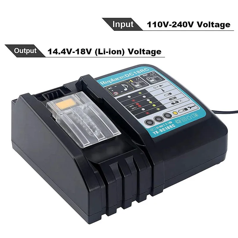 

Зарядное устройство для батарей Makita, для батарей Li-Ion, 18/14,4 В, 3 А, DC18RC, BL1830, BL1430, DC18Ra, DC18RCT