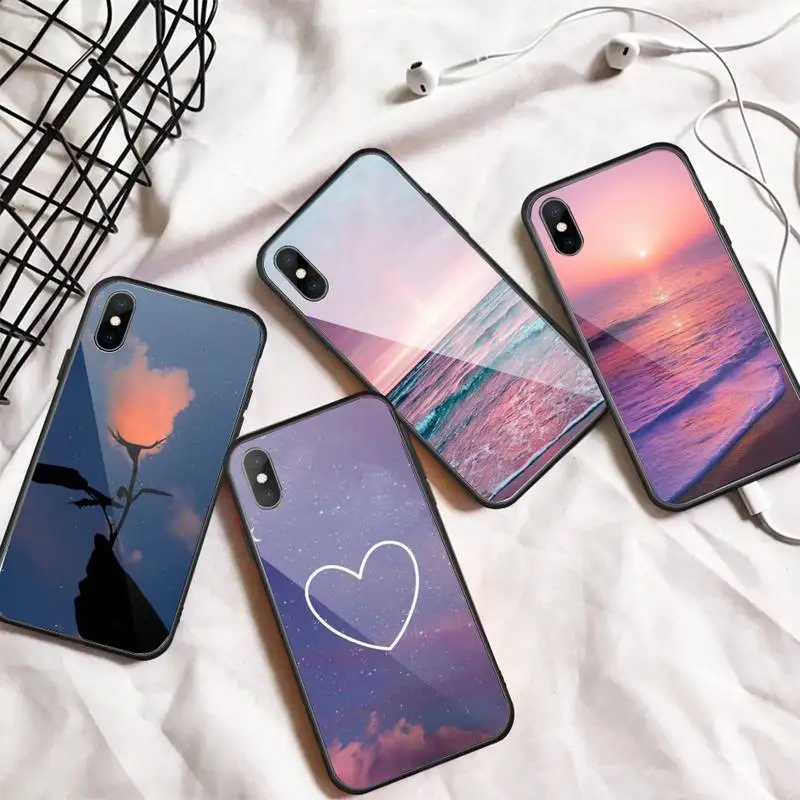 

Pink love clouds starry sky Phone Case Tempered glass For iphone 5C 6 6S 7 8 plus X XS XR 11 PRO MAX