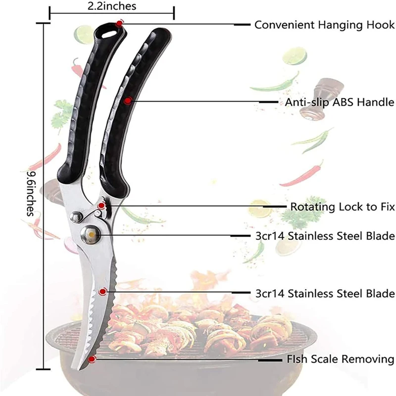 kitchen scissors stainless steel chicken bone shears knife kitchen gadget for vegetable meat barbecue duck fish cutter free global shipping