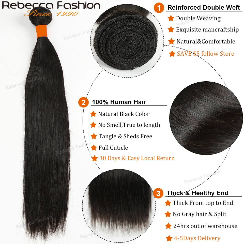 Rebecca Straight Hair Lace Frontal With Bundles Remy Malaysian Human Hair With Lace Frontal 3 Bundles With Frontal