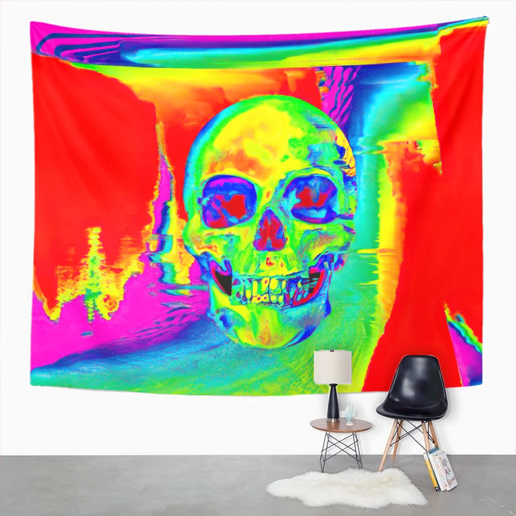 

Psychedelic Tapestry Colorful Skull Abstract Seamless Pattern Hip Hop Hippie Wall Hanging House Decoration Picnic Mat Gifts