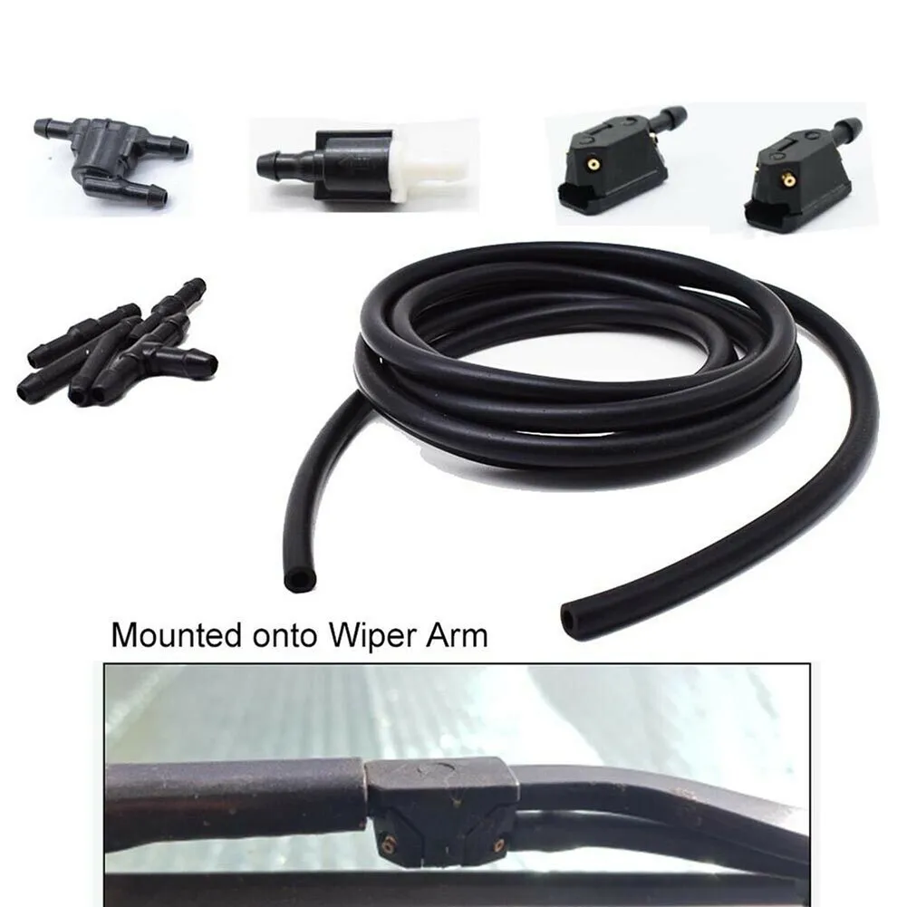 

2m Windshield Wiper Washer Jet Hose Tube Pipe Rubber W/ 2 Check Valve Nozzle Jet Durable And Practical