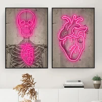 canvas painting nordic neon heart skeleton vintage picture wall art posters and prints mural for living room bar home decoration