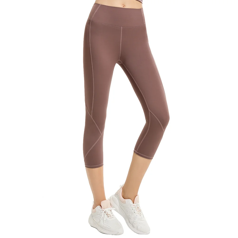 

Yoga Capris Pants High Waist Nylon Solid Stretch Tights Sports Wear For Women Gym Bodybuilding Running Workout Fitness Leggings