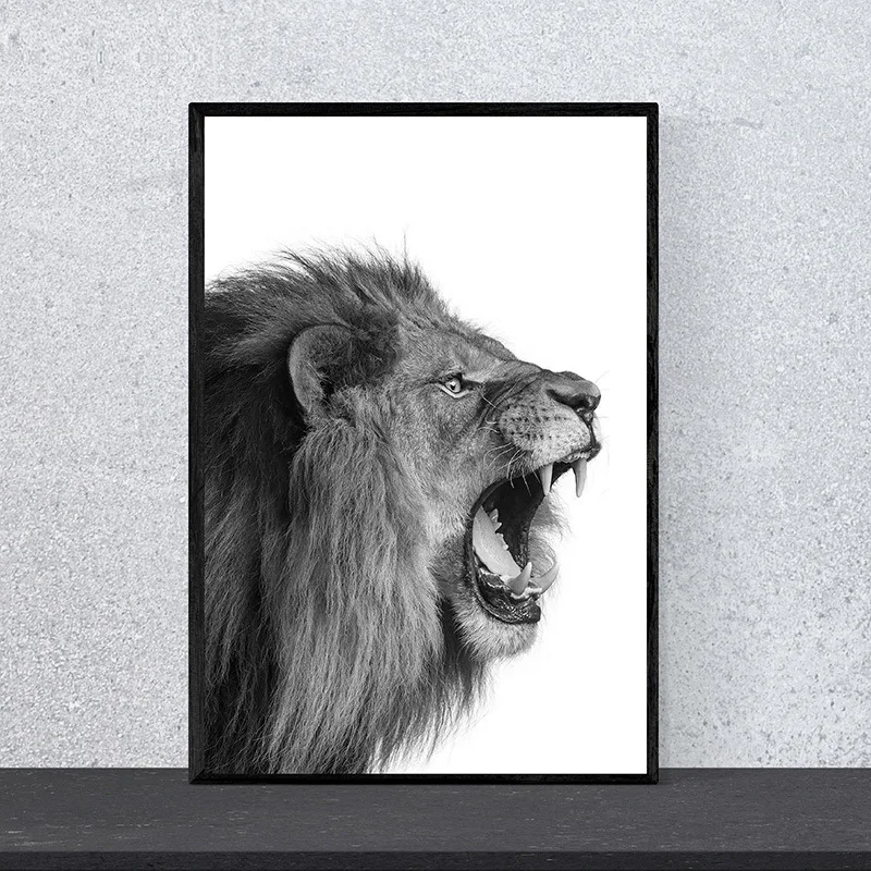 Скандинавские две мужские и женские Львы черно белые животные холст живопись