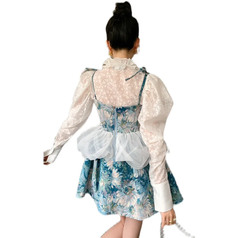 

LANMREM New Women White Shirt Bubble Sweet Long Sleeve Lace Temperament Fashion Tide Summer 2021 Arrivals 2H723