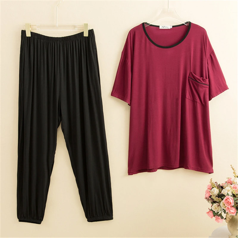 Мужские пижамы из модала чистый цвет удобные для кожи большой размер Свободная