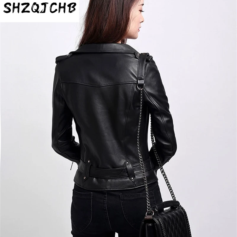 

JCHB 2021 Women's Sheepskin Coat Spring Autumn Genuine Leather Jacket Women Casual Motorcycle Jacket Slim Fit 1706 KJ3699