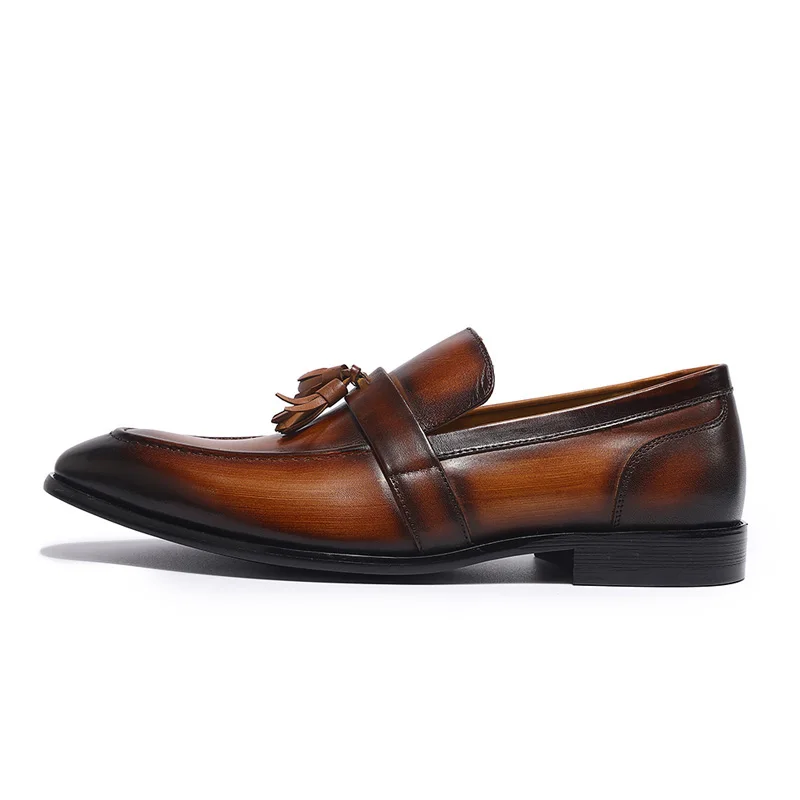 Туфли мужские из натуральной кожи лоферы с бахромой без застежки повседневная