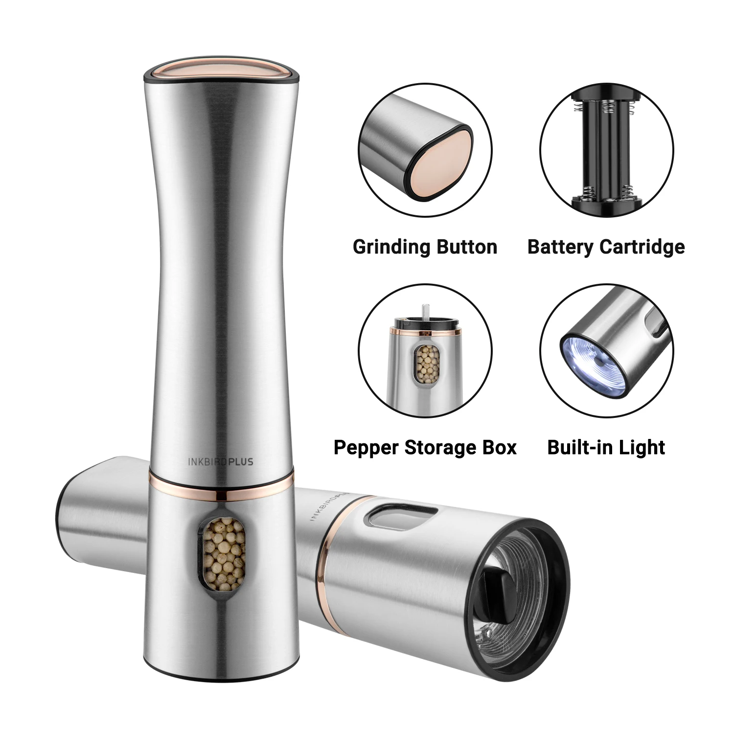 inkbird electric millkitchen salt and pepper grinderone hand operation adjustable coarseness kitchenware kitchen tool gadget free global shipping