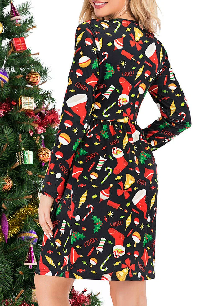 

2021 New Year Christmas Women Dress Fashion O Neck Long Sleeve Elk Bear Print Party Dress Christmas Holiday Loose Ladies Dresses