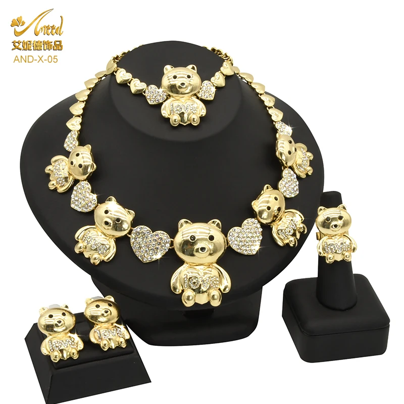 

ANIID Big Bear Xoxo Necklace Dubai 24k Gold Color Jewelry Set For Women Wedding Ethiopian Nigeria Bridal Jewellery Moroccan