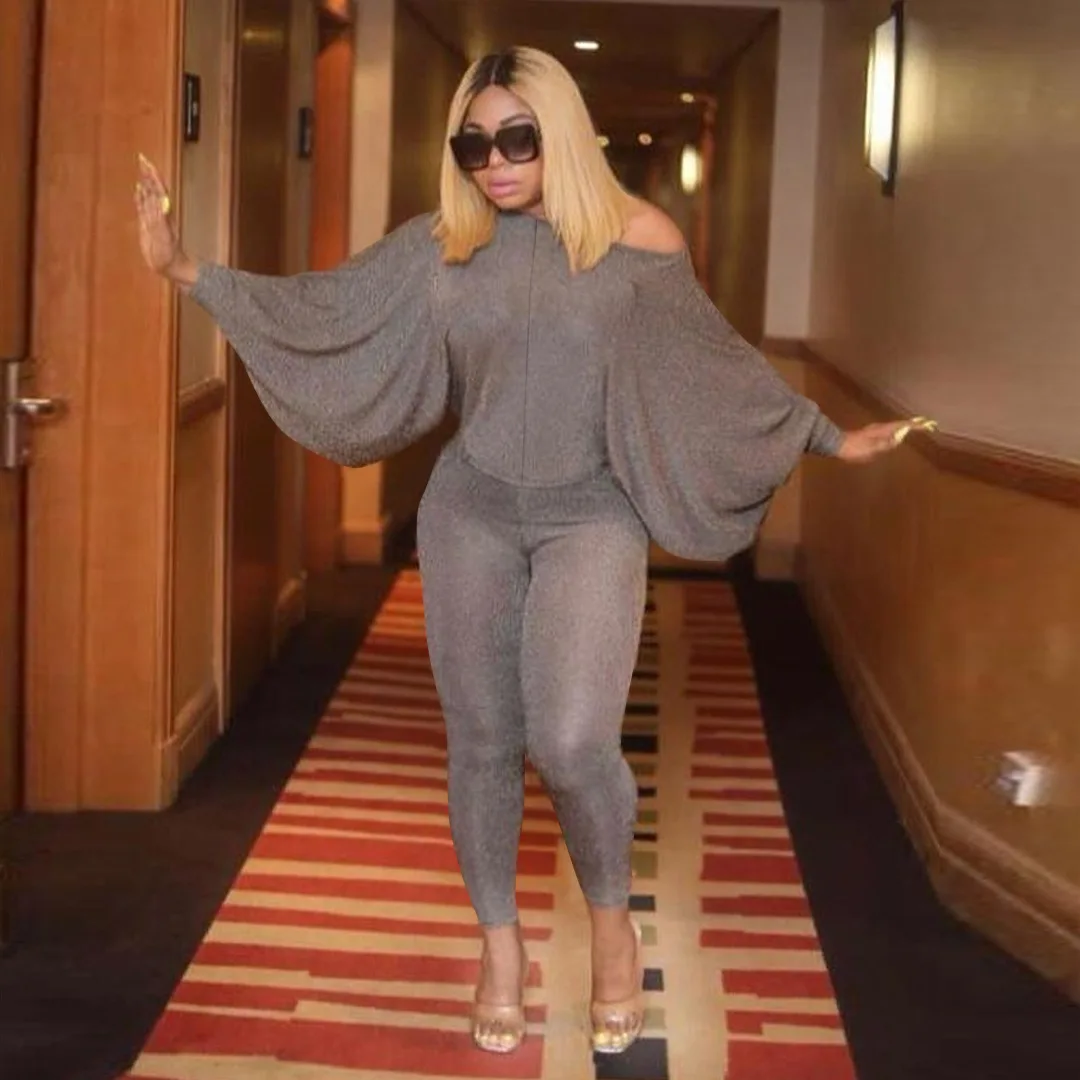 

Donsignet Summer New Fashion Pant Suits Solid Casual Batwing Sleeve Top Long Length Pant Women's Suits Two-piece Suit