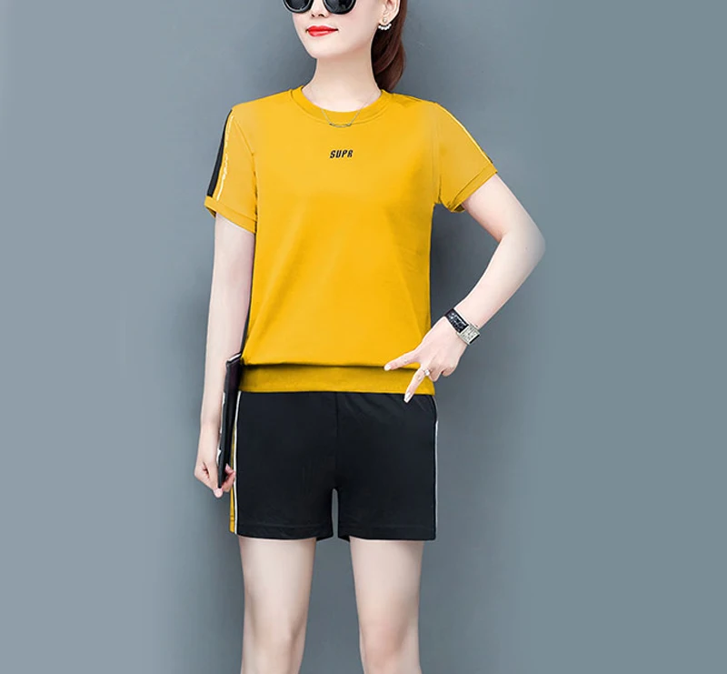 

Lucyever Summer Women Tracksuit Set Plus Size Short Sleeve Summer Slim Sweatsuit Two Piece Sets Ladies Letter Joggers Outfits