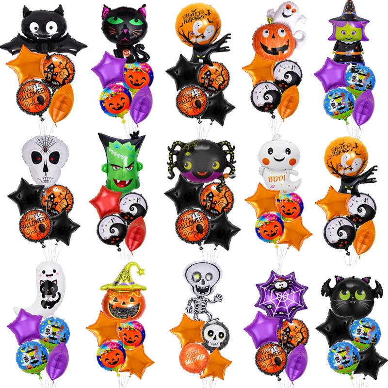 

5 Pcs Halloween Balloons Halloween Mylar Foil Balloon Pumpkin Witch Ghost Bat Balloon for Halloween Party Decorations Supplies