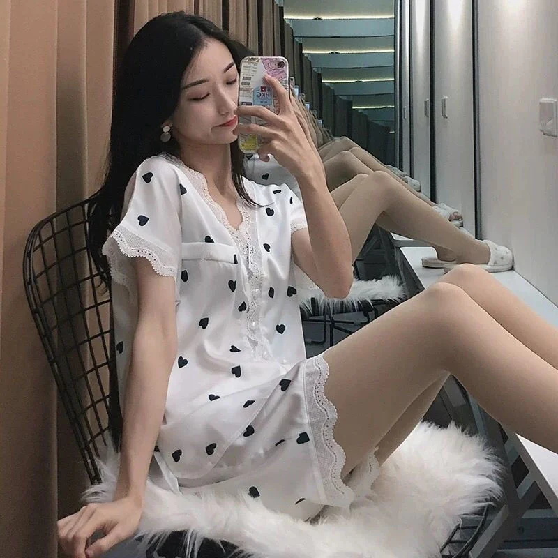 

Korean-style Women's Pajamas, Two Pieces, Long Sleeve, Silk And Ice, Household Clothes