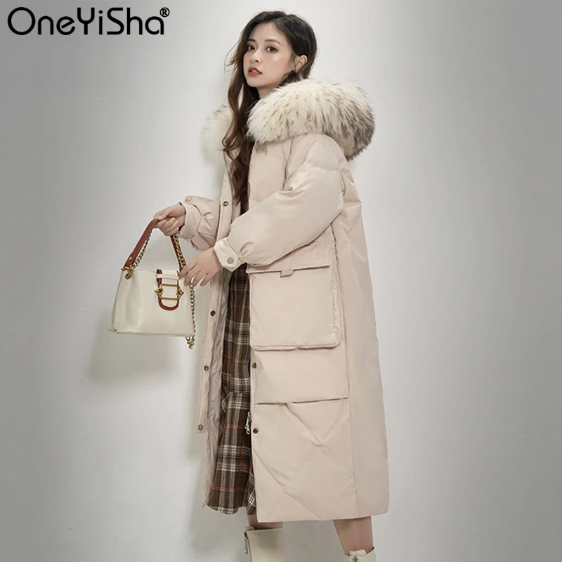 Зимняя куртка с капюшоном Oneyisha новое пуховое пальто женская 2020 Толстая Длинная