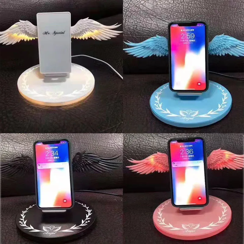 10w angel wings wireless charger wireless charging station with wings for iphone samsung huawei xiaomi black pink white free global shipping