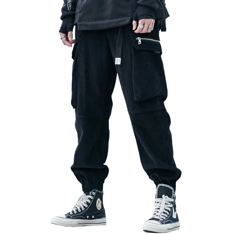 

2020 Fashion Joggers Cargo Pants Men Harem Pants Multi-Pocket Ribbons Cotton Man Sweatpants Streetwear Casual Mens Pants