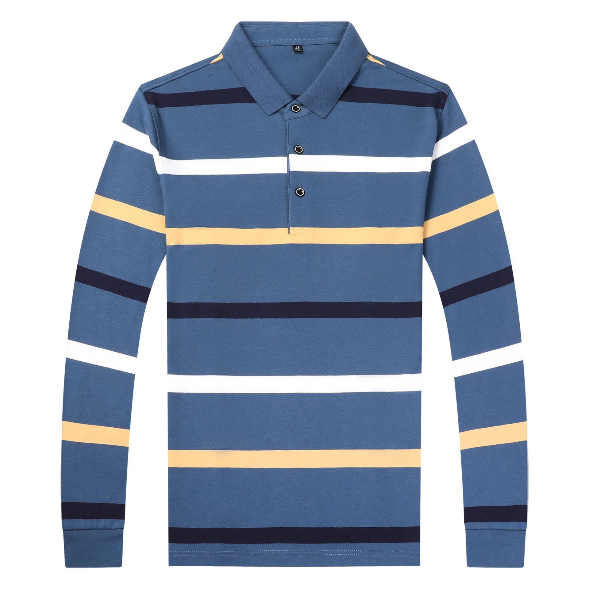 

Spring and autumn new men long sleeve T-shirt lapel thin stripe cotton polo unlined upper garment to coat