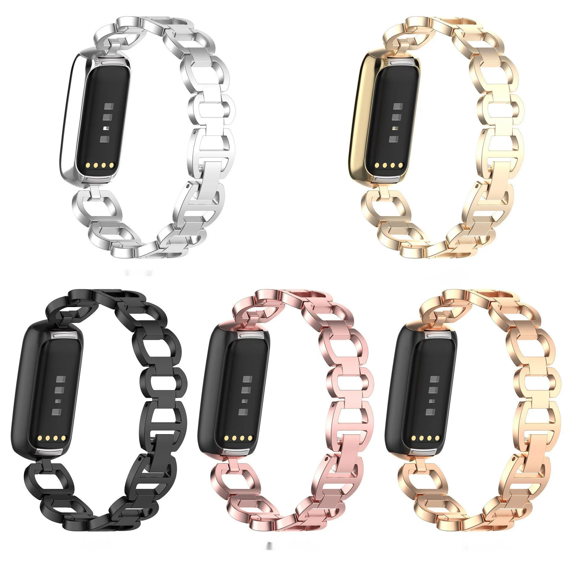 

Silver Fashion High Quality WatchBands For Fitbit Luxe Watch Accessories Elastic Durable Black Stainless Steel Wrist Strap