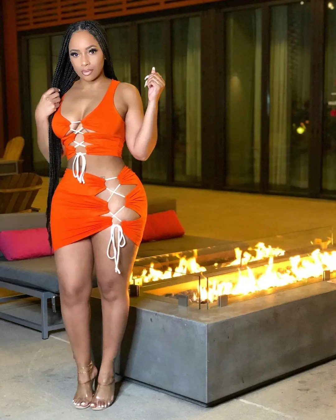 

Summer Sexy Lace Up Hollow Out Skirts Sets Women Hot Dress Sets