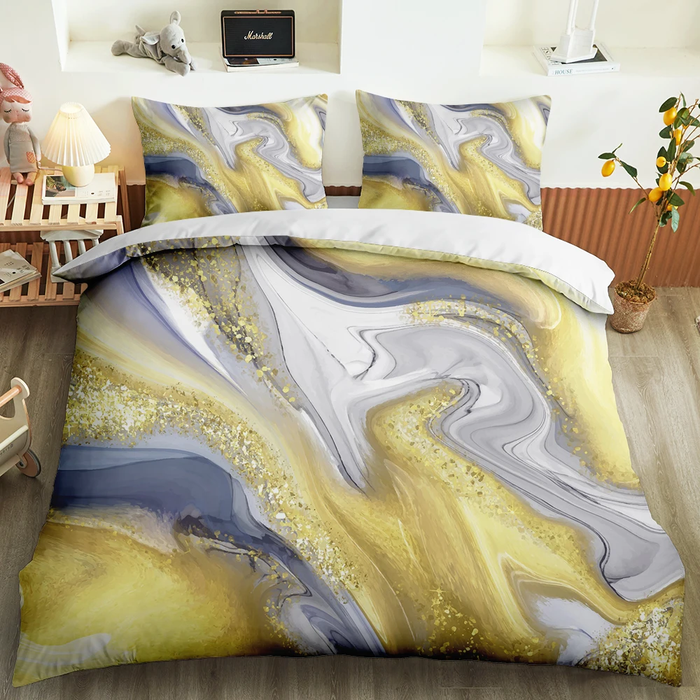 

Colorful Pastel Glitter Quicksand Bedding Set 2/3 Pcs Duvet Cover Pillowcase Fluid Painting Art Chic Bed Set King Queen Size