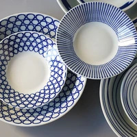 japanese style multi size geometric pattern ceramic tableware set restaurant kitchen household bone china plate bowl dish