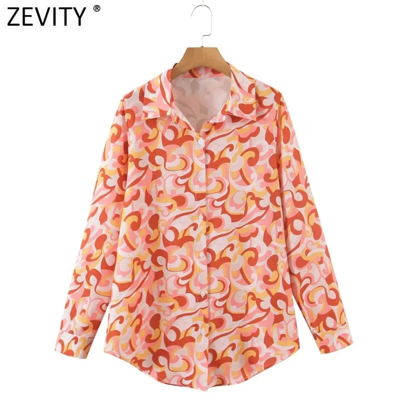 

Zevity 2022 New Women Vintage Totem Floral Print Casual Smock Blouse Office Lady Turn Down Collar Shirts Chic Blusas Tops LS9820