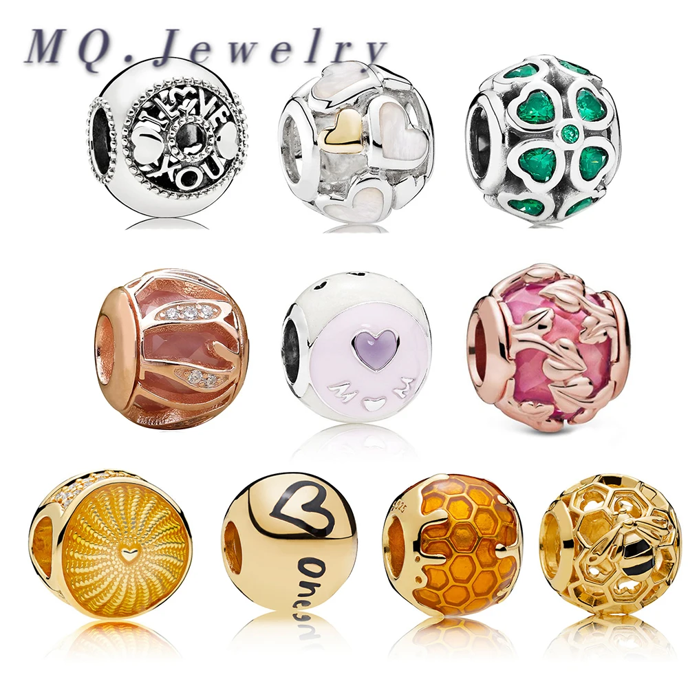 

2020 New 925 Original Silver Shine Honey Bee Rays Of Sunshine Pink Decorative Leaves Love Mum Charm Fit DIY Bracelet Jewelry