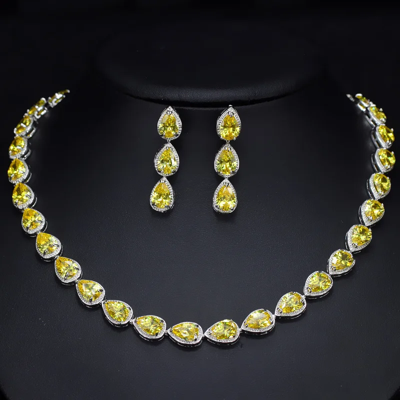 

Stunning Pear Cut CZ Zirconia Stone Women Fashion Wedding Party Earrings Necklace Jewelry Sets