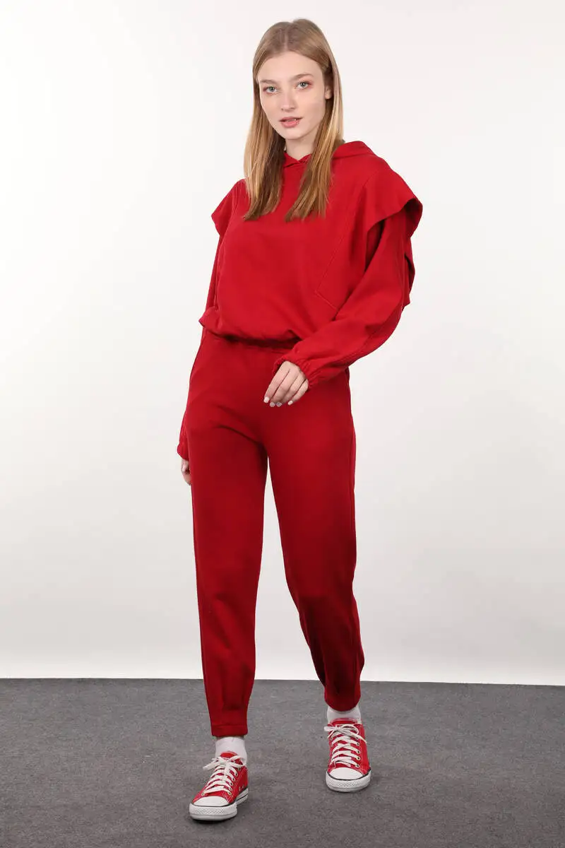 

Krmz Vatkal Kaponlu Kadn Sweatshirt