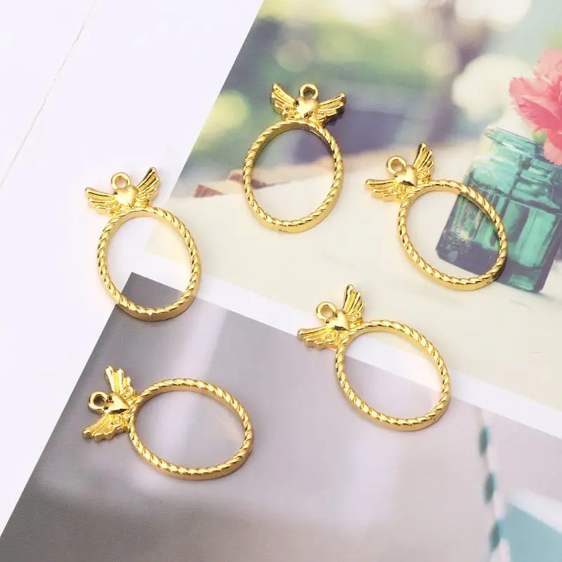

5Pcs Wings Pocket Watch UV Frame Pendant Bezel Cabochon Setting UV Resin Charm X7XB
