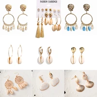 summer boho natural seashells metal shell drop earring set design small hoop earrings women girls bracelet foot chain jewelry