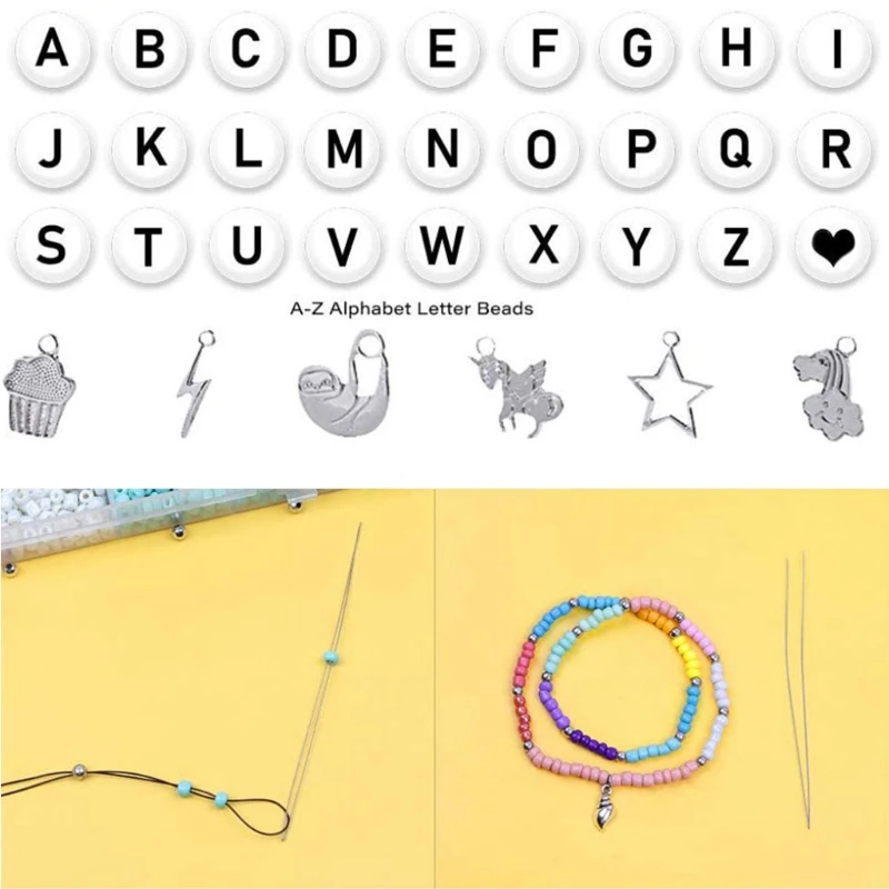 

DIY Jewelry Making Kit for Bracelets 14400pcs 3mm Glass Seed Beads and Alphabet Letter Beads with Charms String Necklace Earring