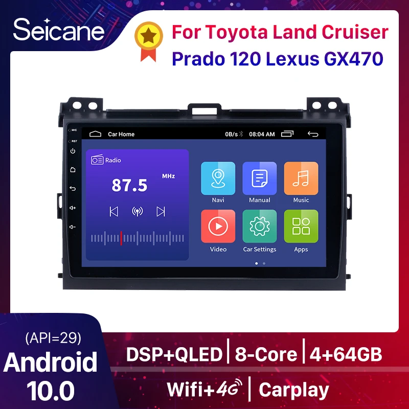 Seicane-Radio con GPS para coche, reproductor con Android 10,0, 9 pulgadas, 2Din, DVR, TPMS, DAB, wifi, para Toyota Prado Lexus gx470, 2007-2010