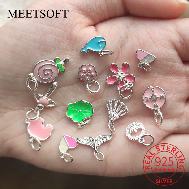 

MEETSOFT Trendy 925 Sterling Silver Colorful Zircon Animals Flower Charms of DIY Handmade Making Finding Jewelry Accessory