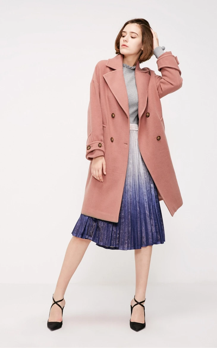Vero Moda осень зима лацкан воротник двубортное шерстяное пальто | 318327564