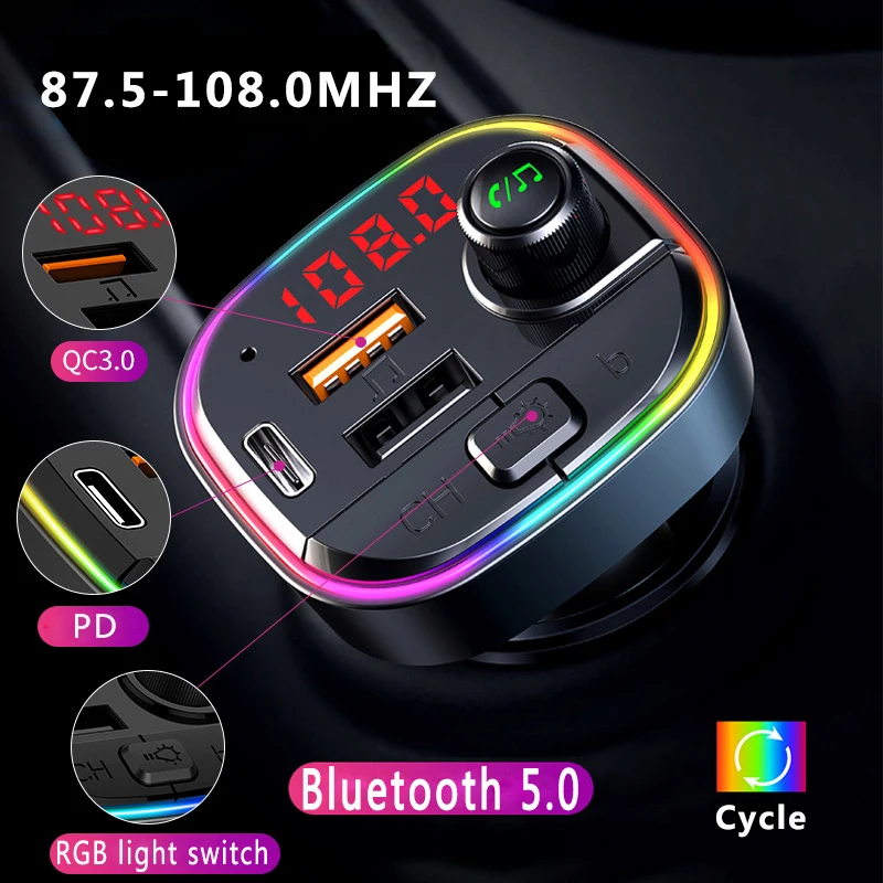 

Автомобильный Bluetooth 5,0 FM передатчик Беспроводной громкой связи Bluetooth гарнитура для Авто Аудио приемник Автомобильный MP3-плеер RGB светильник ...