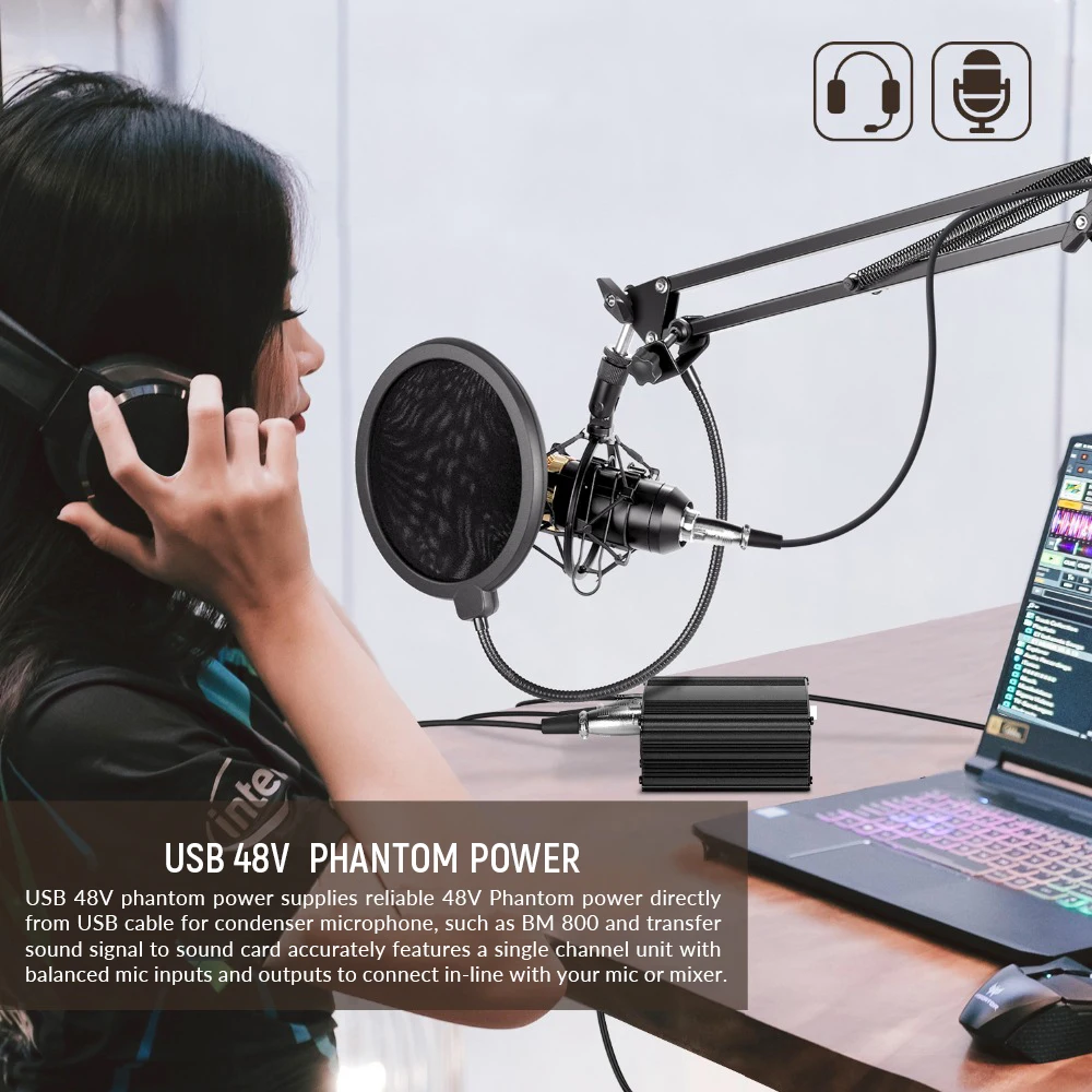 Bm800 Студийный микрофон 48 в USB фантомный для караоке bm 800 компьютера звуковая карта