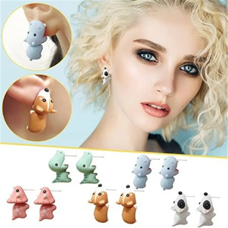 

1 Pair Cute Animal Bite Earrings 2021 Trend Cartoon Soft Clay Animal Earring Tyrannosaurus Bite Dinosaur Earrings Party Fun Gift
