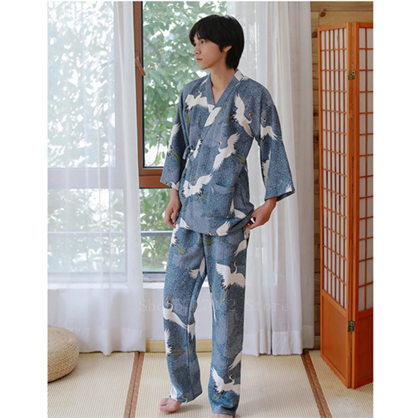 Кимоно Ukiyo-e в японском стиле для мужчин хлопковая одежда сна с рисунком журавлей